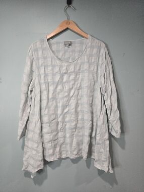 Niche Nilgun Blue Gingham Lagenlook Tunic Size Size M Linen Blend